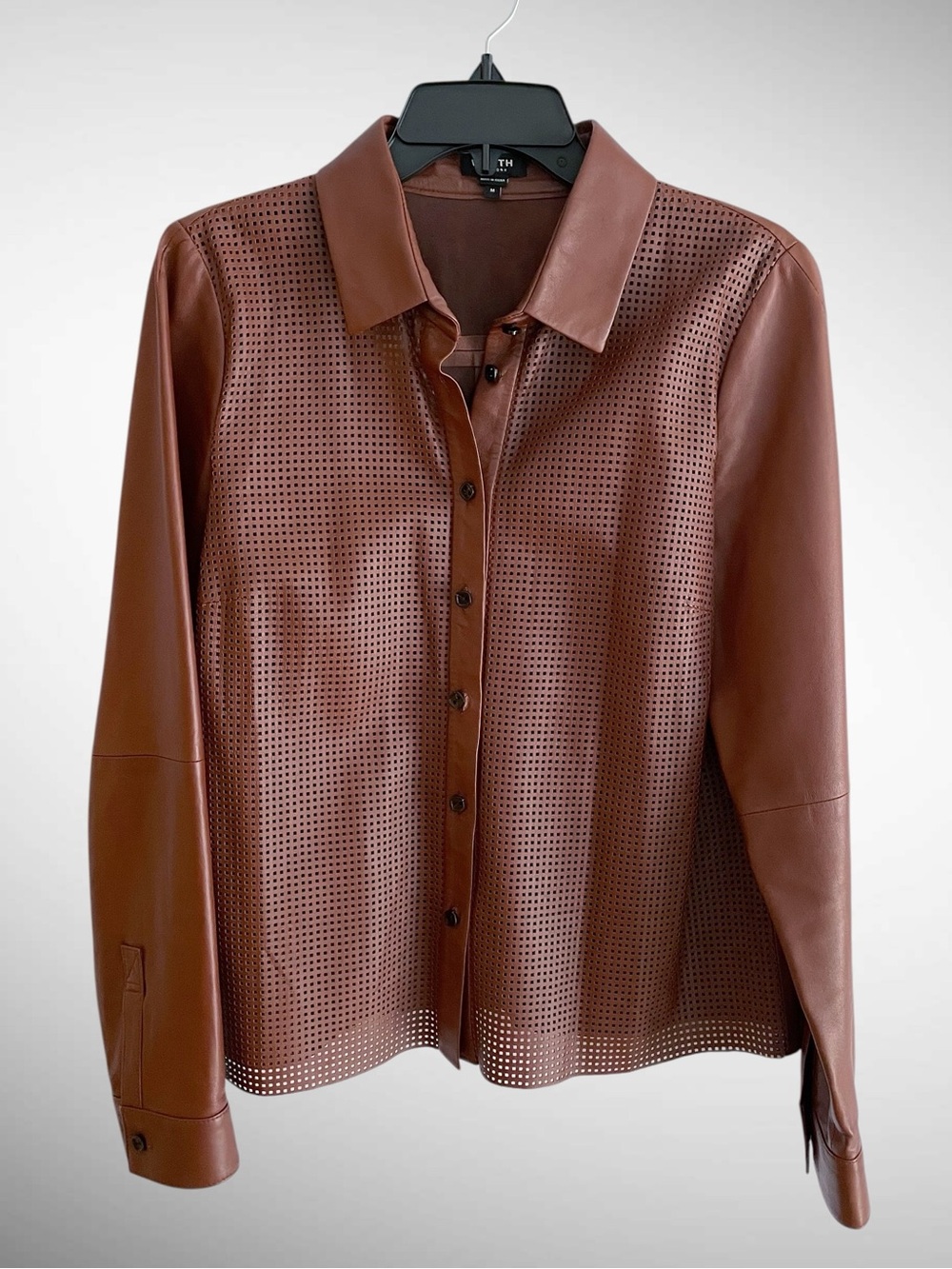 Worth New York Perforated Leather Shirt Jacket Cognac